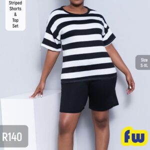 🖤 Women's Black & White Striped Top & Shorts Set – FW Casual Collection