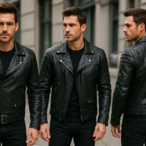 Premium Men’s Black Leather Biker Jacket – Kwear Signature Collection
