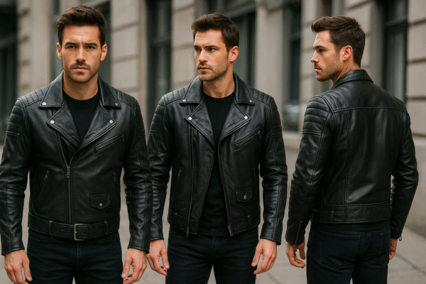 Premium Men’s Black Leather Biker Jacket – Kwear Signature Collection