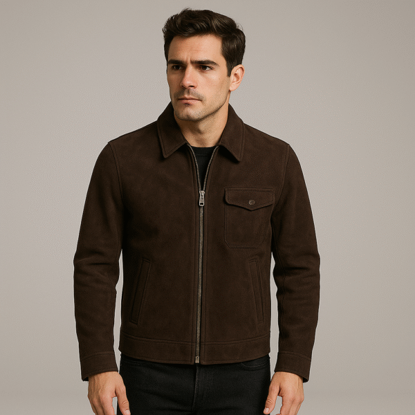 men’s dark brown nubuck leather jacket – premium heritage style