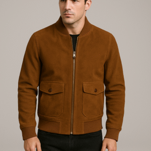 men’s camel bomber jacket – utility pocket edition