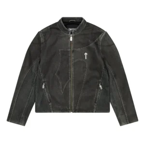 Trapstar Irongate T Panel Leather Biker Jacket – 2 Tone Black & Green